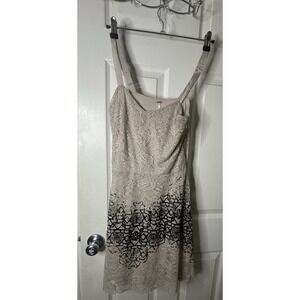Free People Lace Mini Dress Beige Black Boho Slip Lined Festival Women M